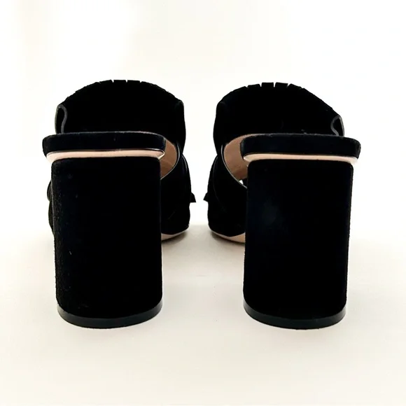 Gucci Marmont GG Logo Black Suede Fringe High Heeled Slip On Mules Slides 38.5 - Picture 6 of 12